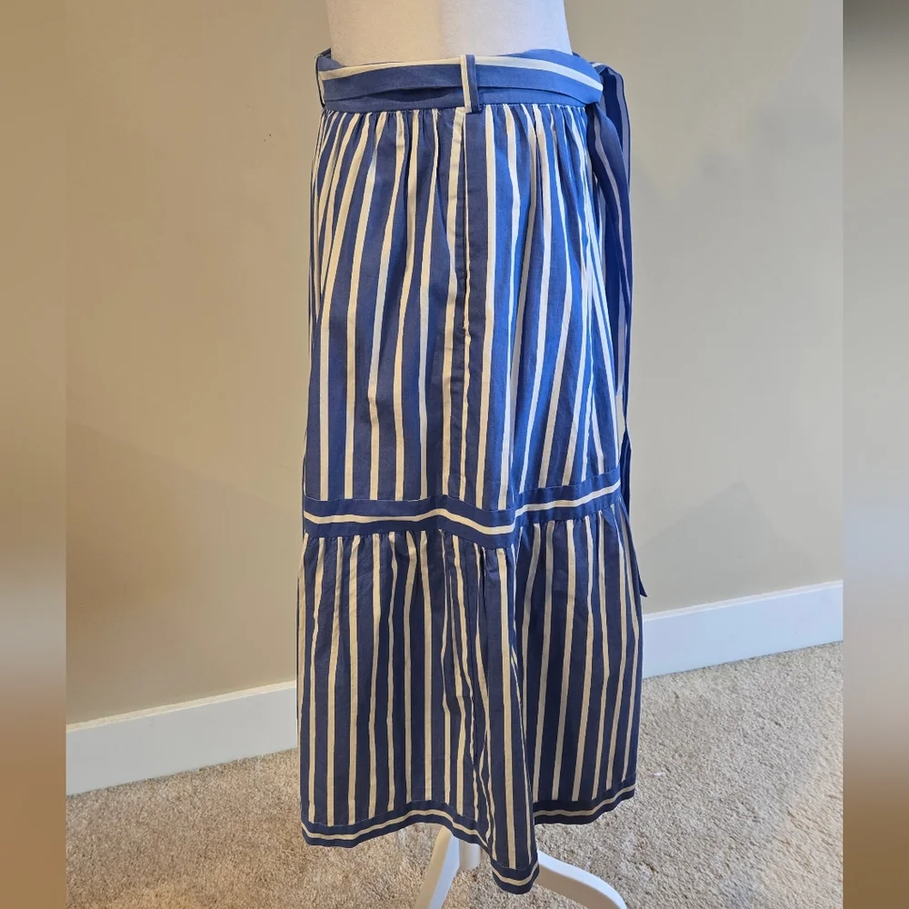 J. Crew Navy and White Striped tiered button down skirt - Picture 2 of 8